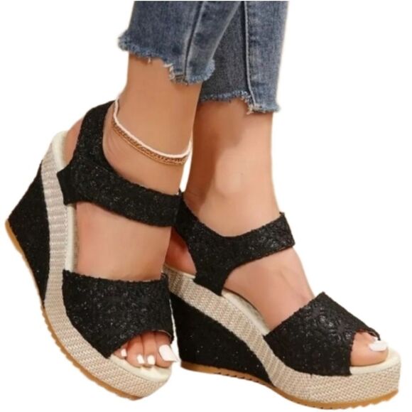Faux leather wedge platform sandals sz 8 - Picture 1 of 7
